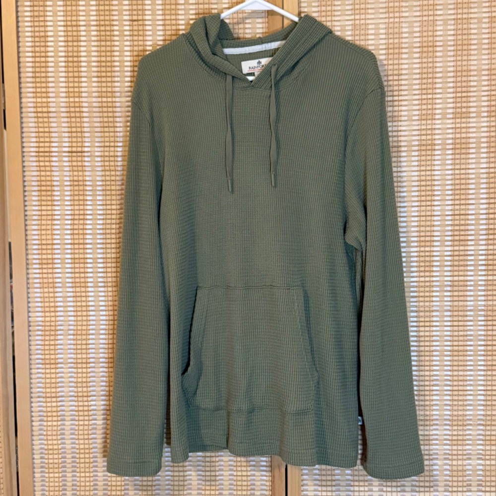 Rainforest Olive Green Waffle Knit Thermal Hoodie Sweatshirt Womens Large